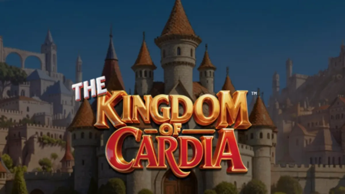 The Kingdom of Cardia slot game interface showing whimsical garden theme
